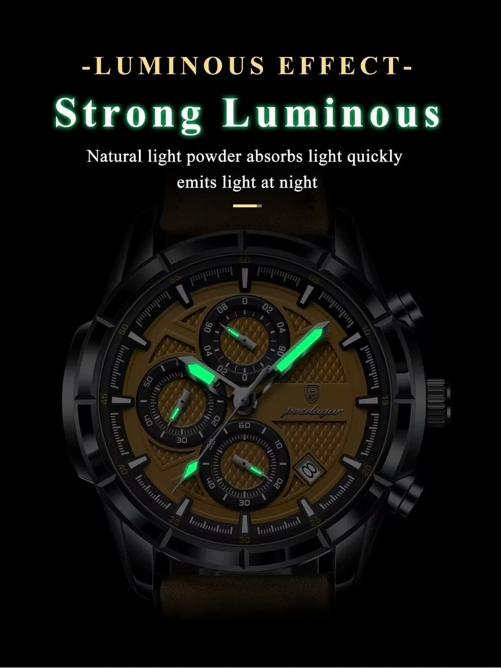 Luxury Sports Chronograph Quartz Watch Genuine Leather Strap Waterproof Watch